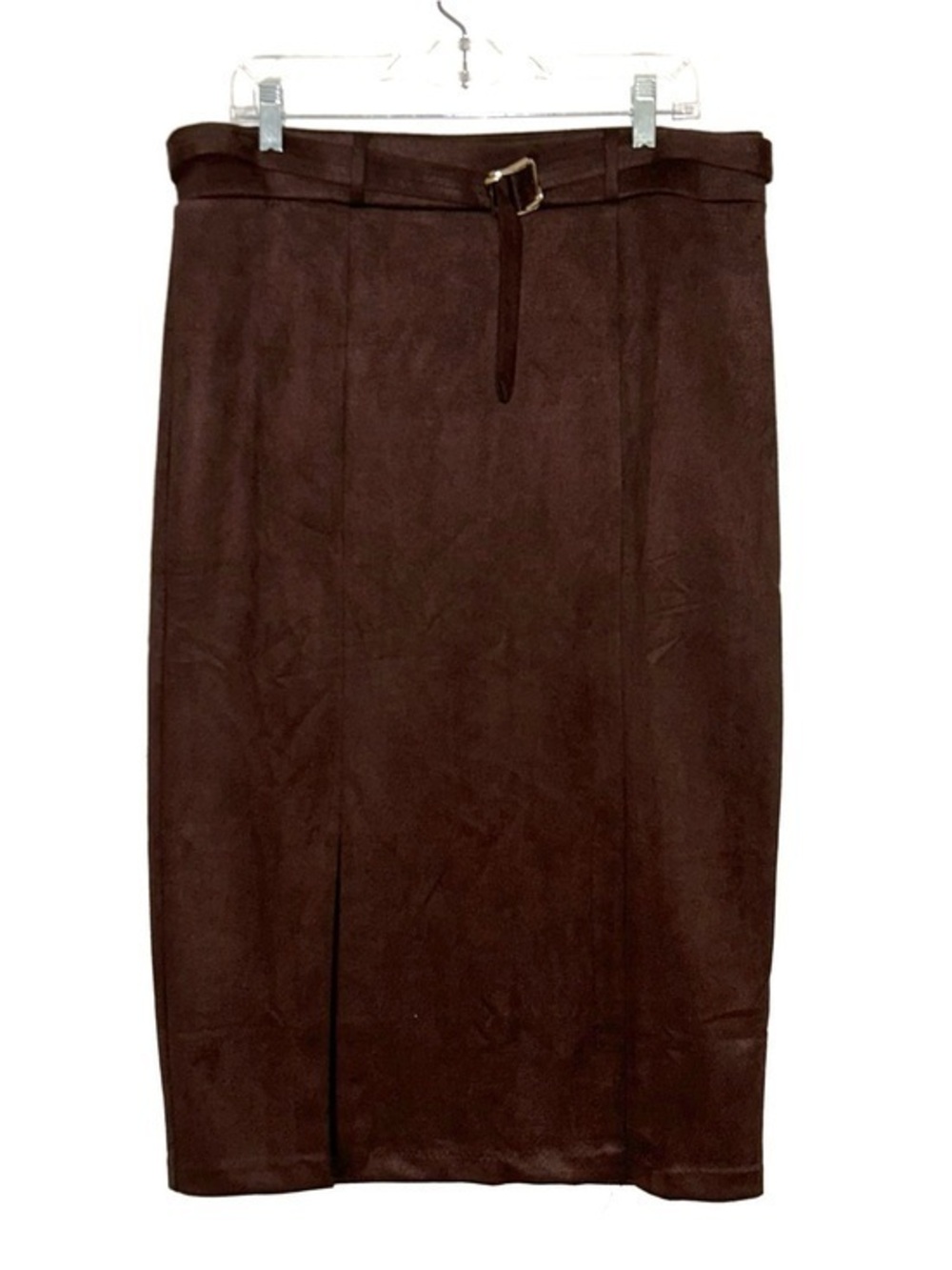 Women’s Dark Brown Faux Suede Skirt with Belt